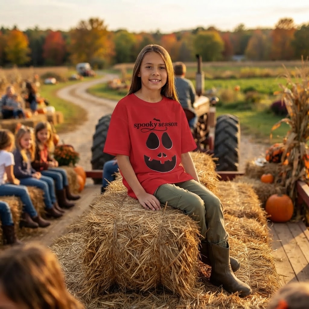 Camiseta infantil "Spooky Season" con Jack-o'-Lantern | Camiseta de calabaza de Halloween