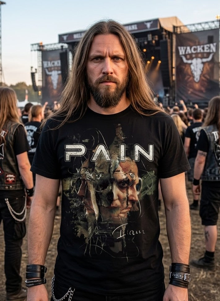 Pain I Am Album Artwork Industrial Metal T-shirt | Face Portrait Dark Grunge Illustration, Vintage Rock Tee
