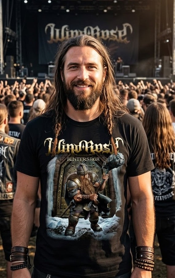 Wind Rose Winter Saga Viking Warrior T-shirt | Norse Metal Album Artwork