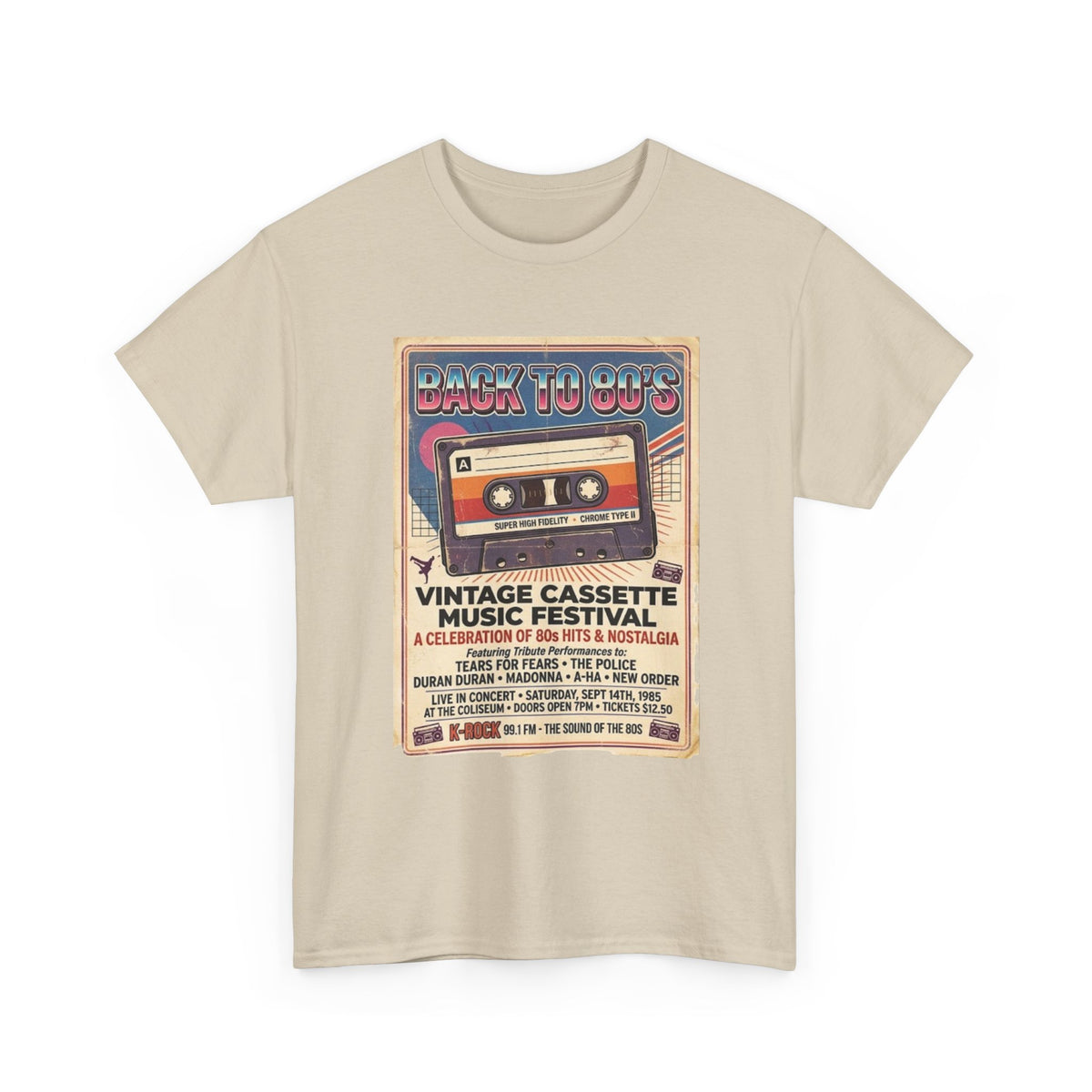 Camiseta del festival de música de casetes vintage "Back to 80s" | Póster retro de cinta