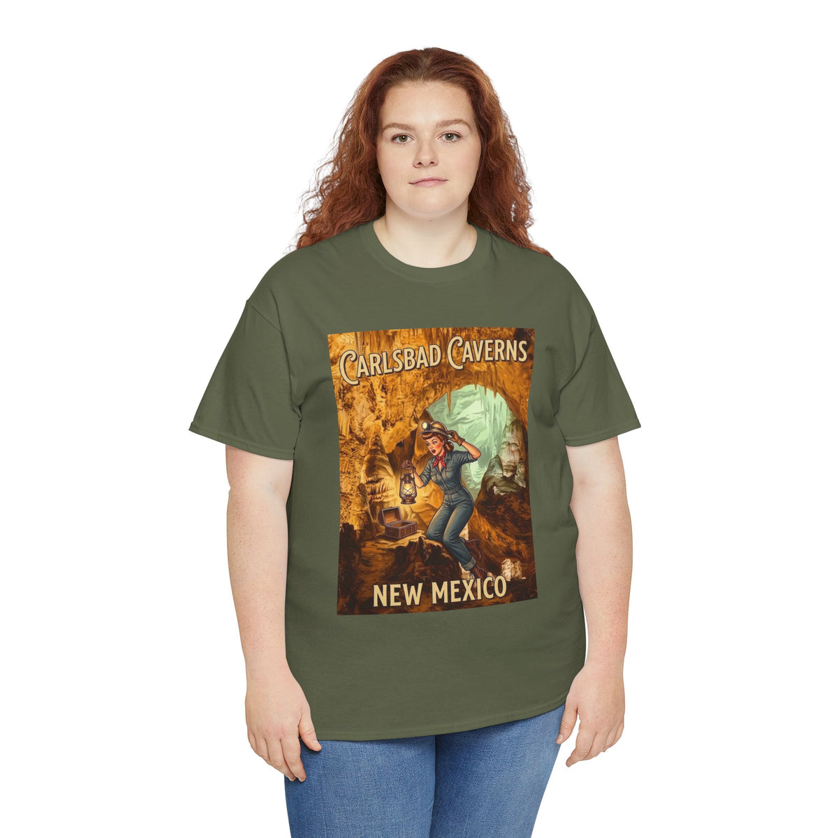 T-shirt avec affiche de grotte de Carlsbad Caverns, Nouveau-Mexique | Graphisme vintage de style pin-up de voyage