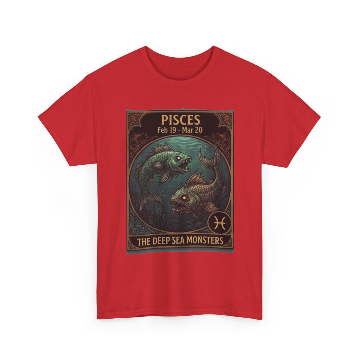 T-shirt Poissons : Monstres des abysses | Design d'affiche astrologique du zodiaque pour Halloween
