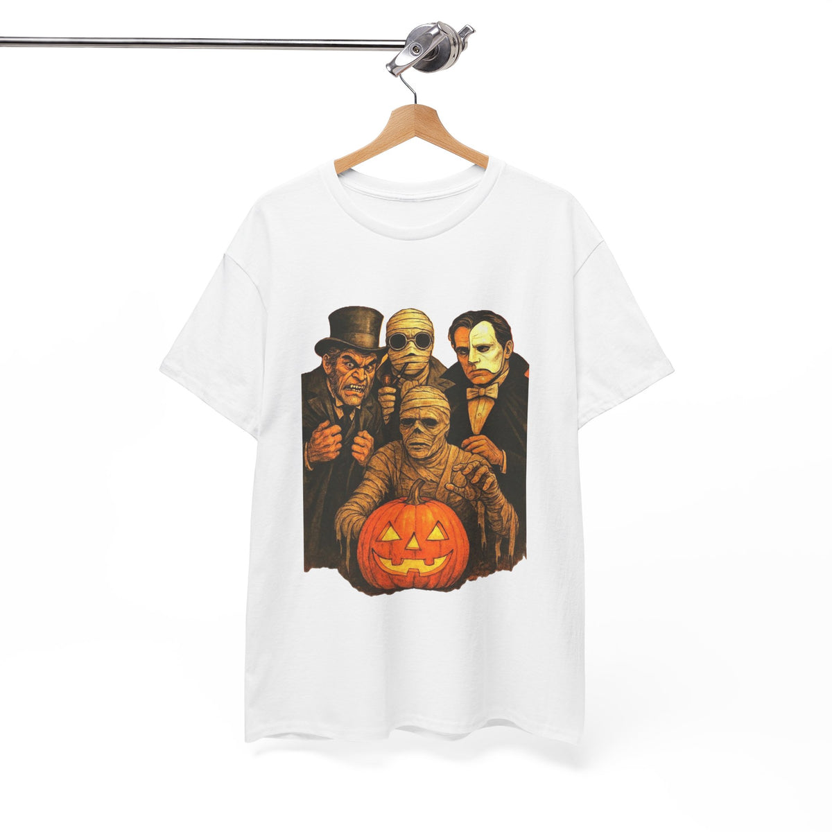 T-shirt Monstres classiques de l'horreur avec lanterne Jack-O'-Lantern | T-shirt équipe des monstres d'Halloween