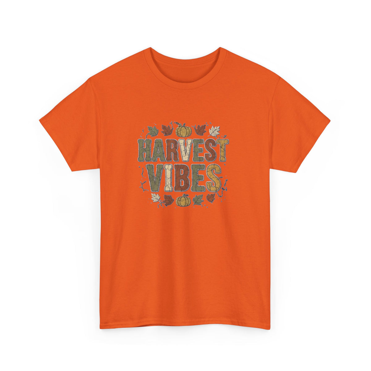 Harvest Vibes T-Shirt | Fall Pumpkin Leaves Autumn Typography Tee