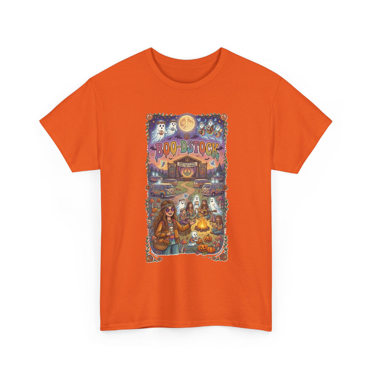 T-shirt d'Halloween hippie Boo-dstock | Tee-shirt d'Halloween effrayant hippie