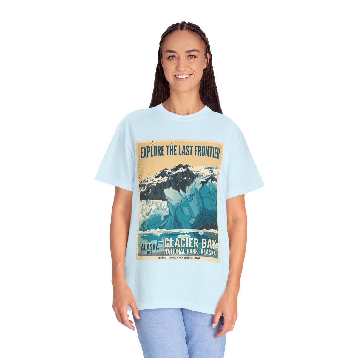 Camiseta con póster del Parque Nacional de la Bahía de los Glaciares | Camiseta de viaje a Alaska