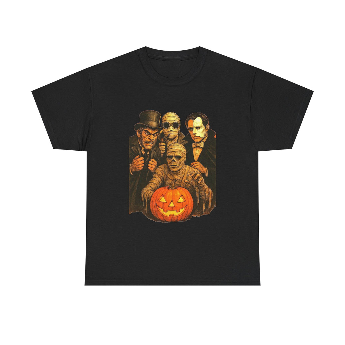 T-shirt Monstres classiques de l'horreur avec lanterne Jack-O'-Lantern | T-shirt équipe des monstres d'Halloween