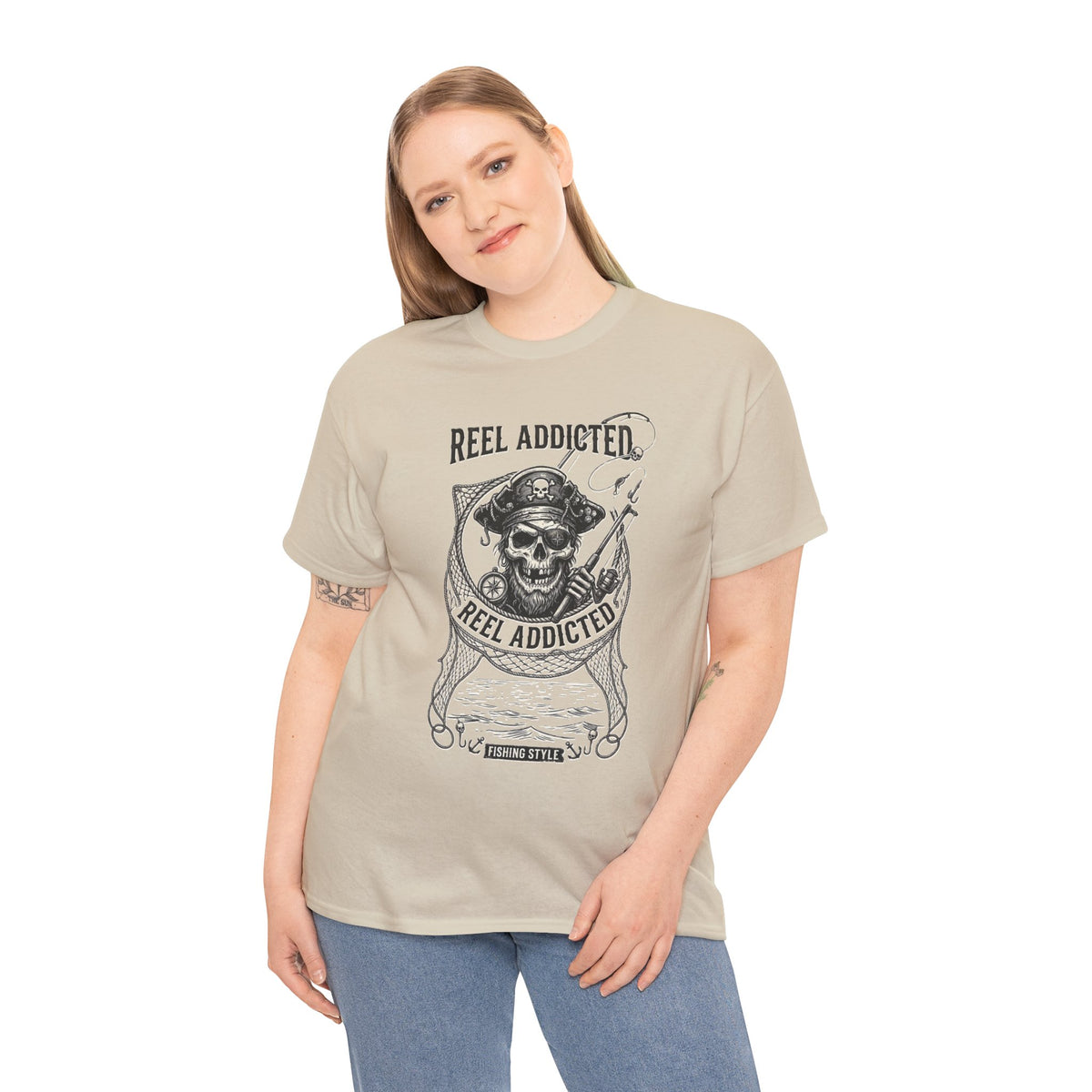 Skull Reel Addicted Fishing Design T-Shirt