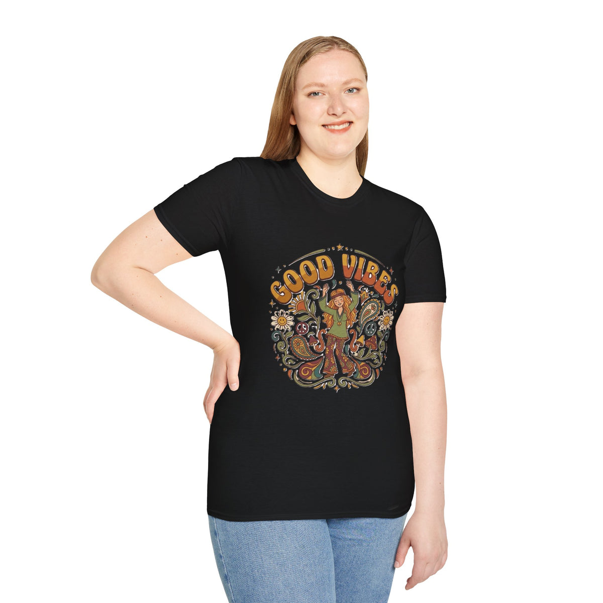 Good Vibes Hippie Flower Power T-Shirt | Retro 70s Peace Design