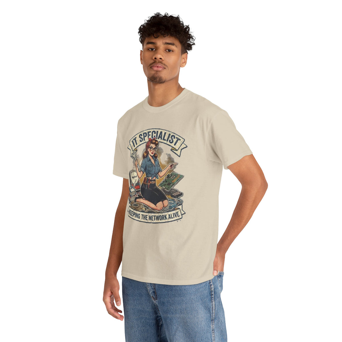 IT Specialist pinup graphic tee | T-Shirt, Keeping the Network Alive design