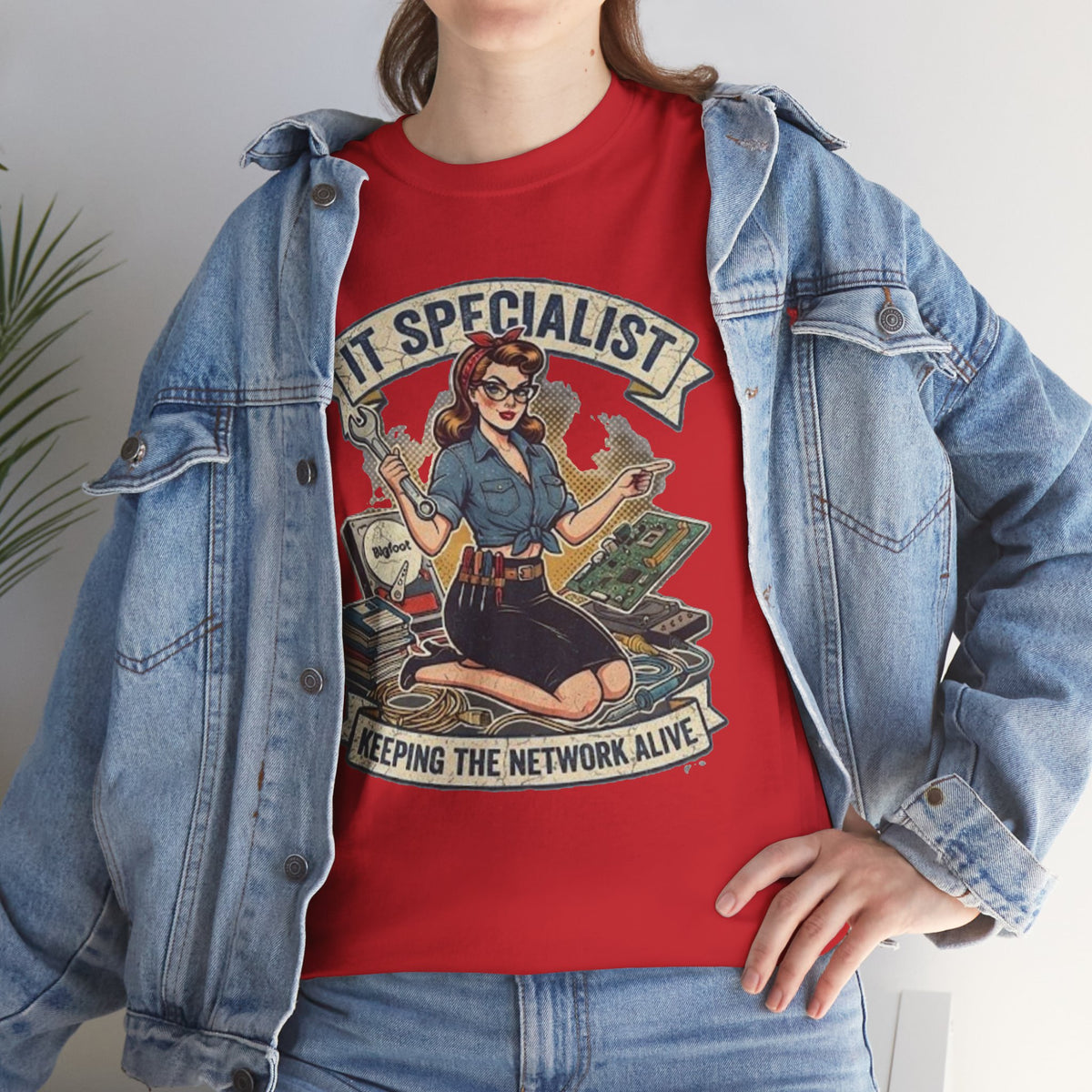 IT Specialist pinup graphic tee | T-Shirt, Keeping the Network Alive design