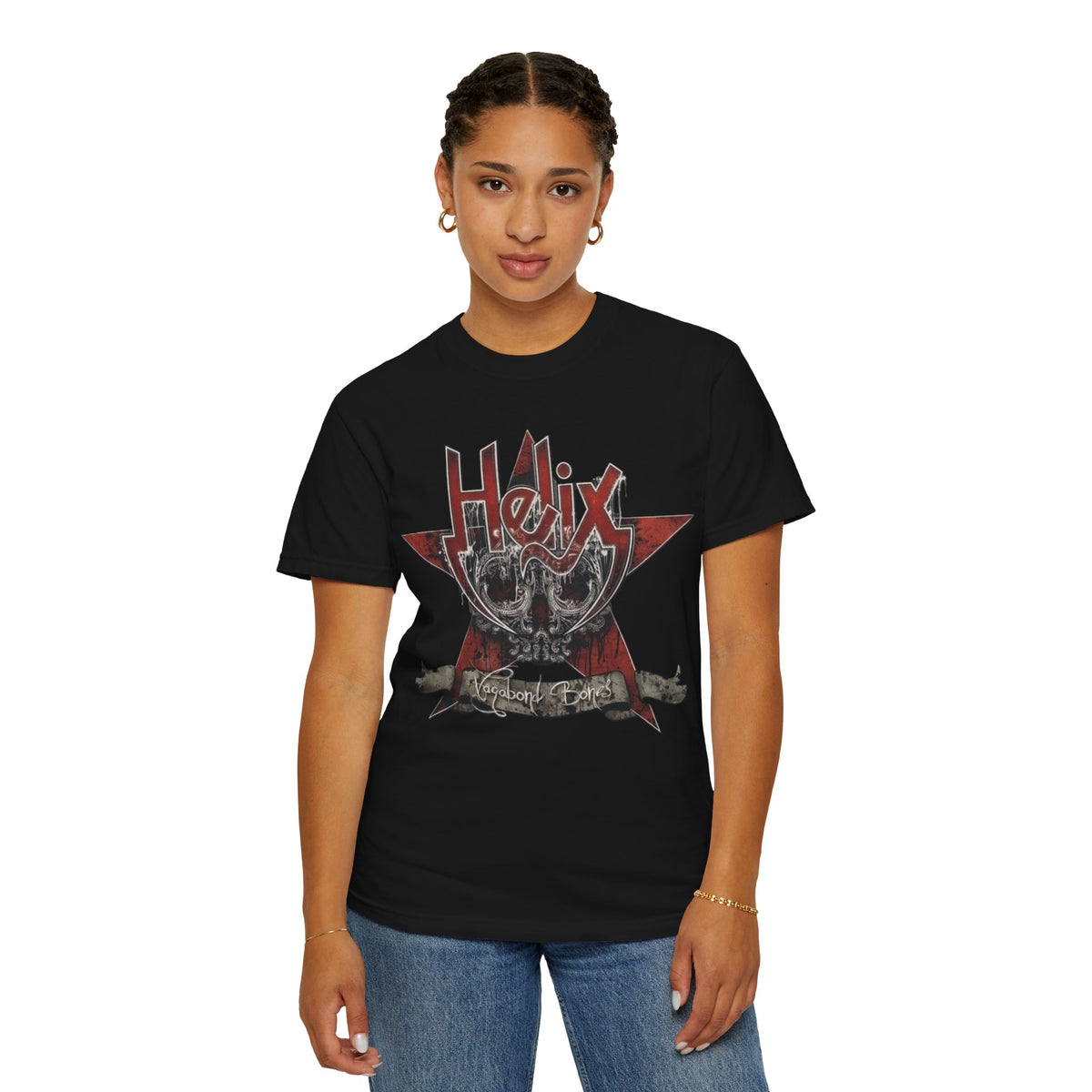 Helix Vagabond Bones Skull Star graphic T-shirt | Vintage Hard Rock Band tee