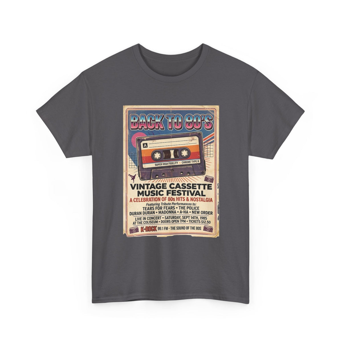 Camiseta del festival de música de casetes vintage "Back to 80s" | Póster retro de cinta