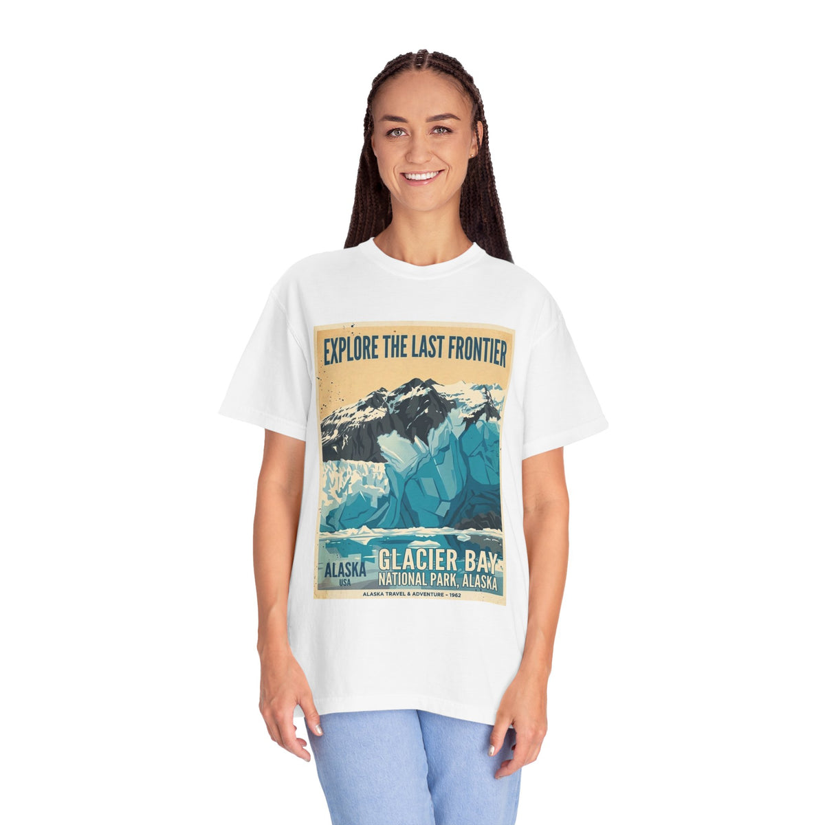 Camiseta con póster del Parque Nacional de la Bahía de los Glaciares | Camiseta de viaje a Alaska