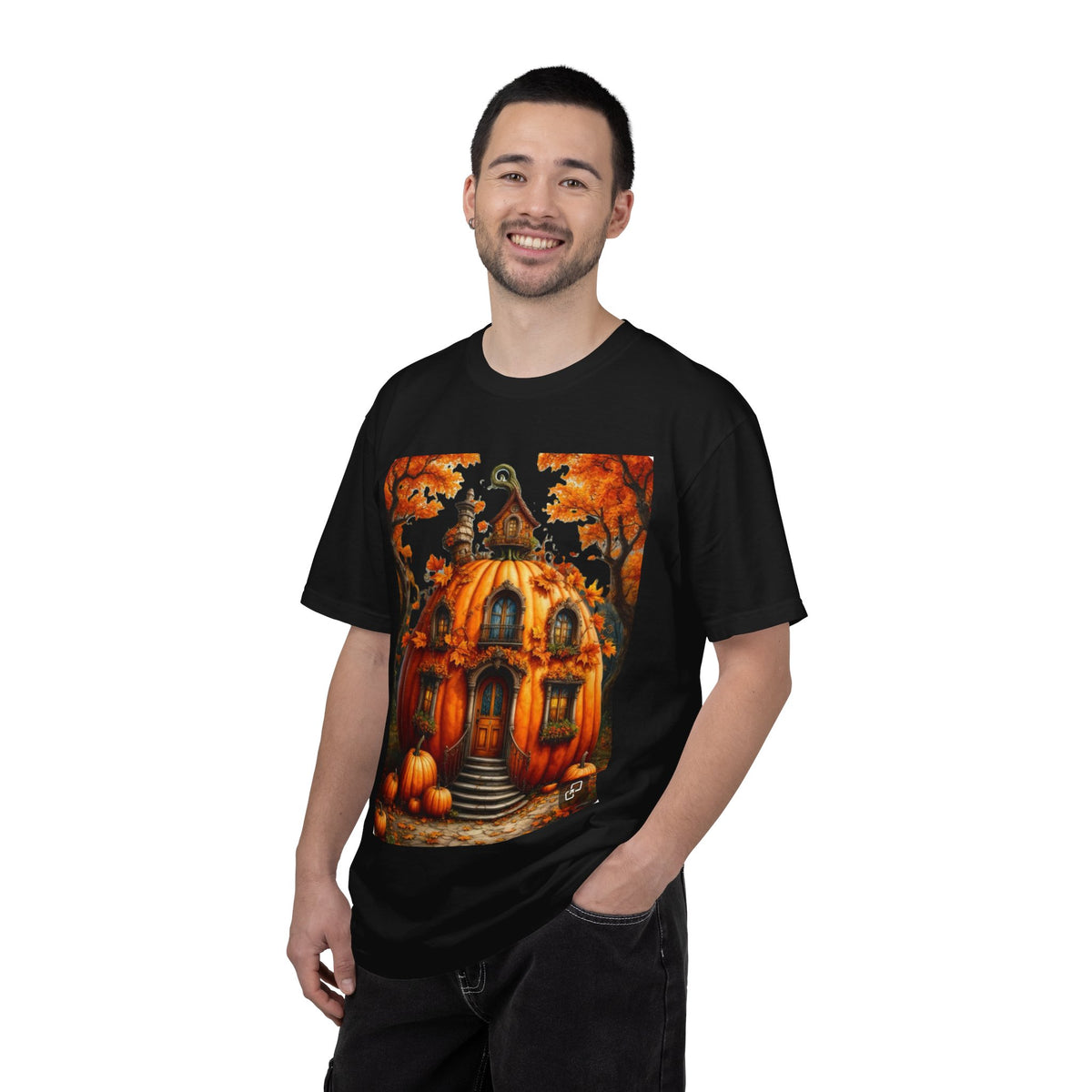 Pumpkin House Illustration T-shirt | Autumn Halloween Pumpkin Cottage