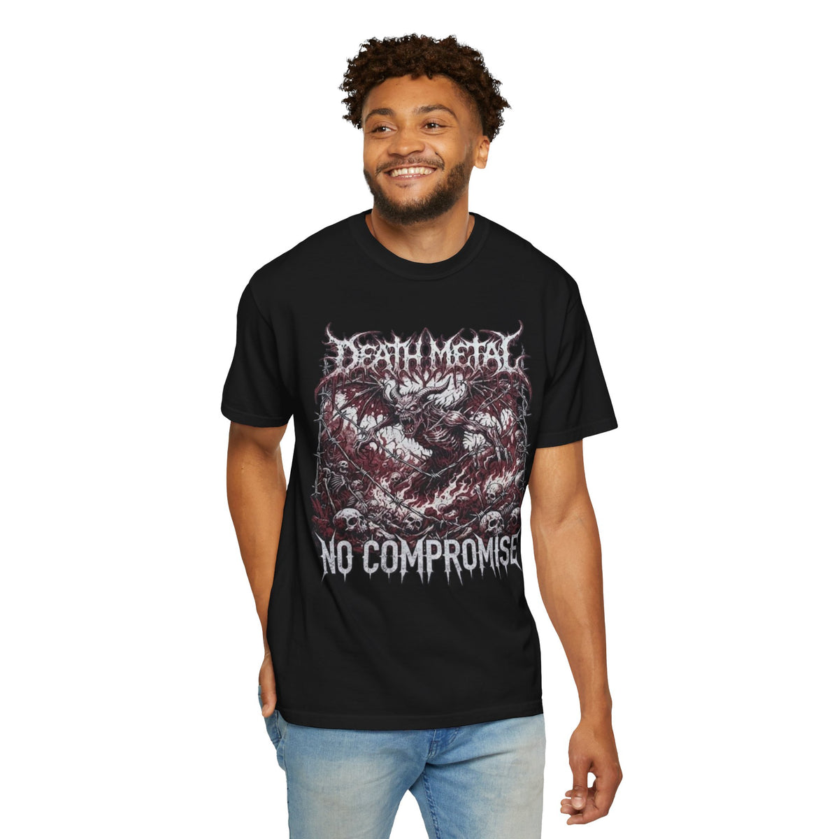 Camiseta de doble cara Death Metal No Compromise | Camiseta con collage de logotipos de bandas de Death Metal de Florida