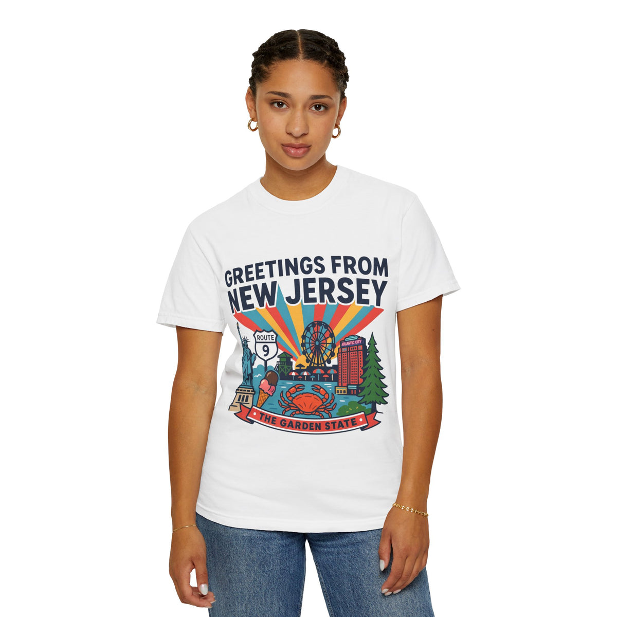 Camiseta «Saludos desde Nueva Jersey» | Diseño de postal del Estado Jardín de Nueva Jersey