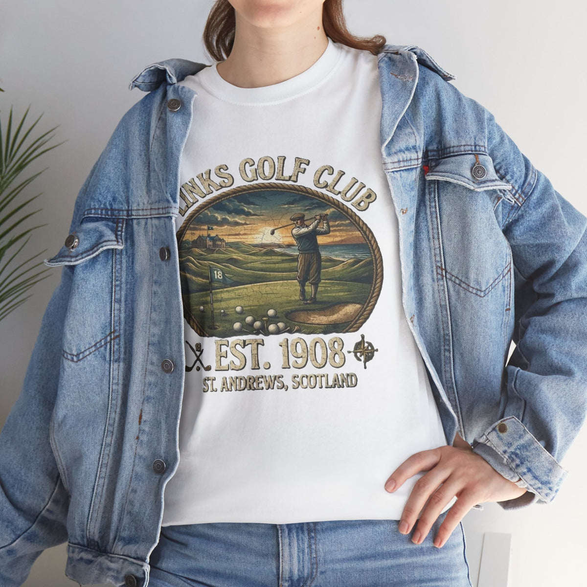 T-shirt illustration golfeur vintage Links Golf Club | EST. 1908 St. Andrews Écosse