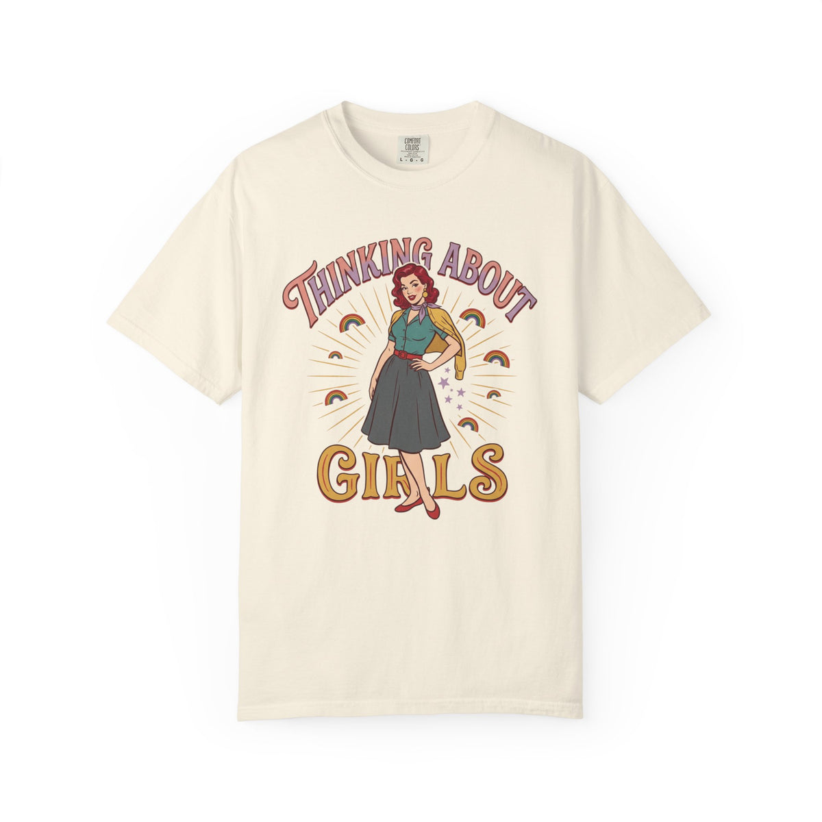 T-shirt style pin-up fierté LGBTQ Thinking About Girls | T-shirt avec illustration rétro