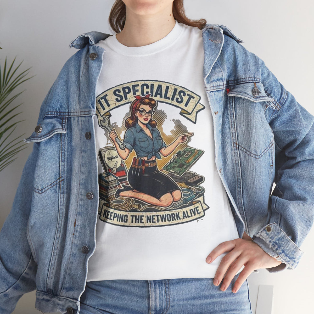 IT Specialist pinup graphic tee | T-Shirt, Keeping the Network Alive design
