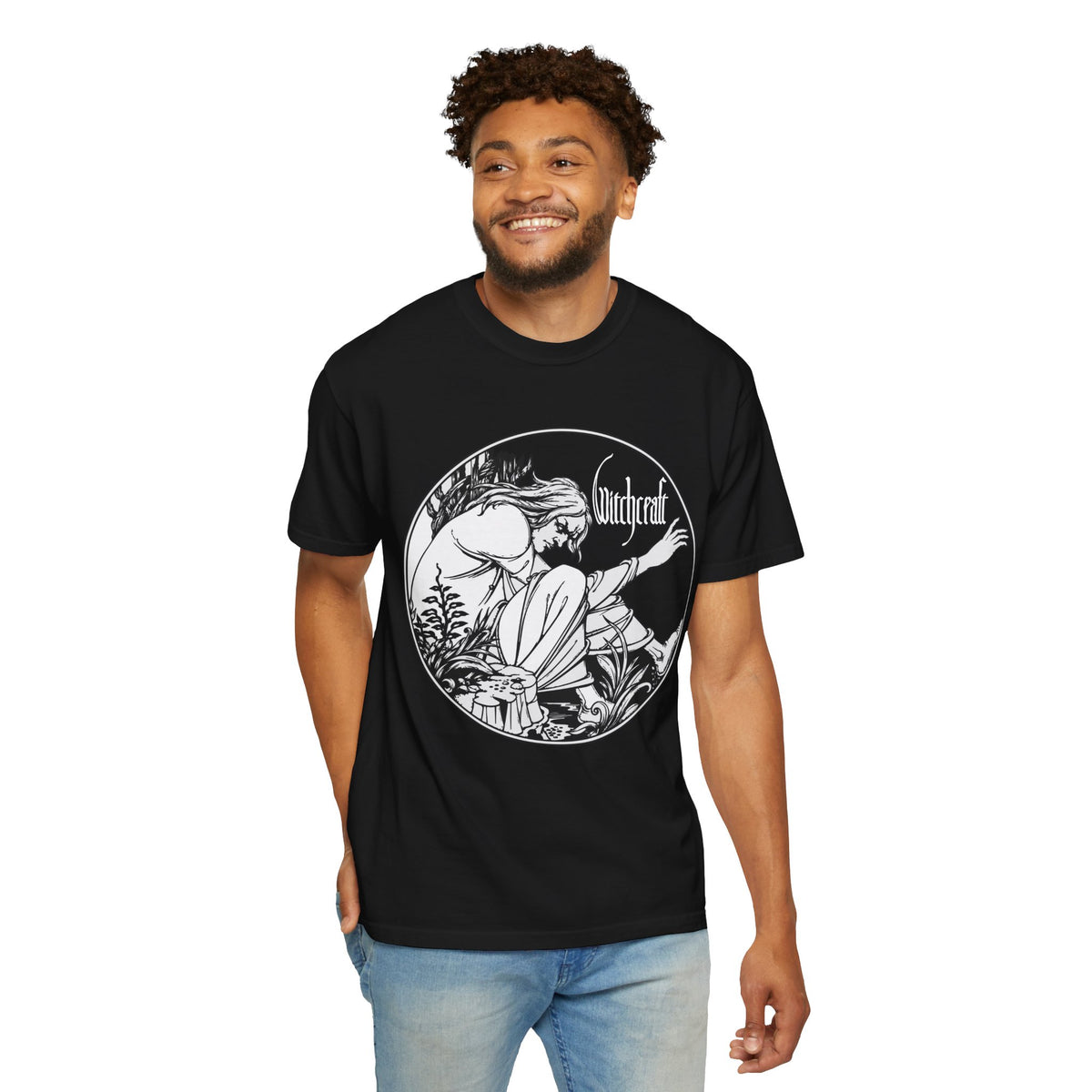 T-shirt Rock occulte et Doom Metal Witchcraft Moon Witch | Illustration de sorcière vintage, t-shirt de groupe de Doom Metal gothique d'Halloween