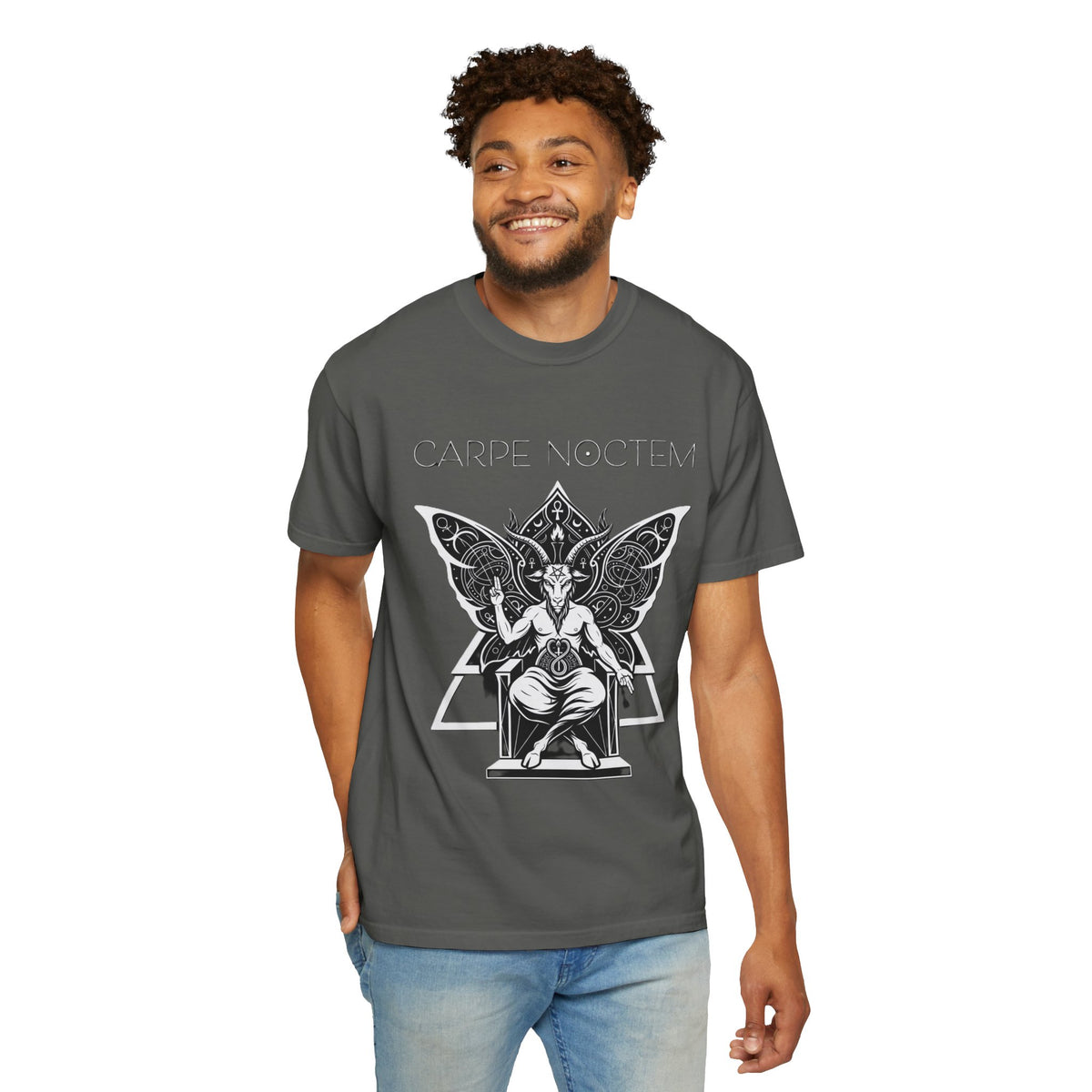 T-shirt Carpe Noctem Baphometh Throne | Illustration gothique occulte