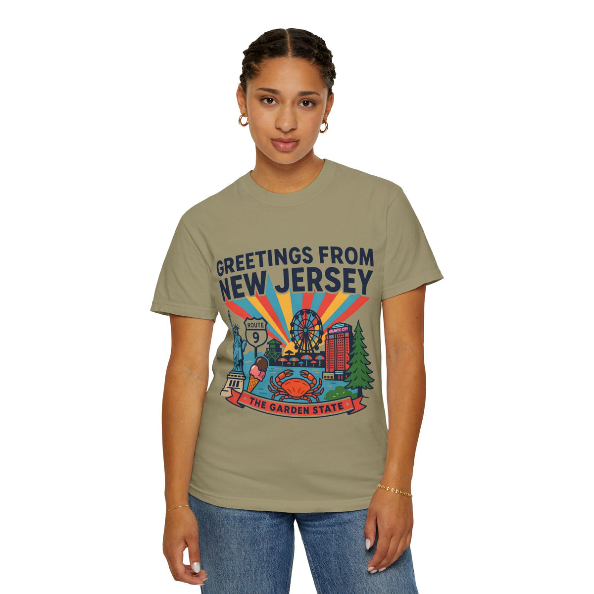 Camiseta «Saludos desde Nueva Jersey» | Diseño de postal del Estado Jardín de Nueva Jersey