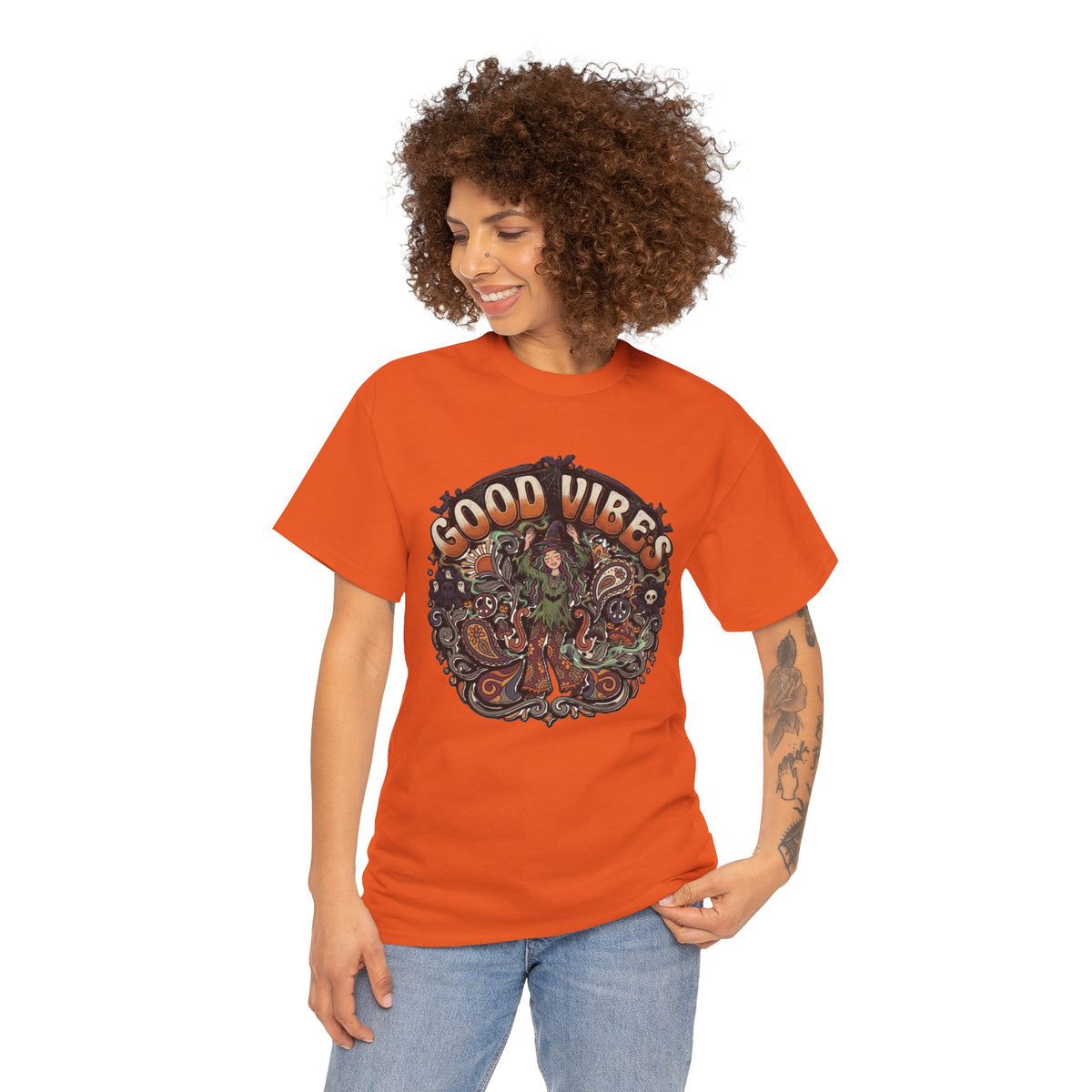 Good Vibes Halloween Tee | Psychedelic Floral Illustration