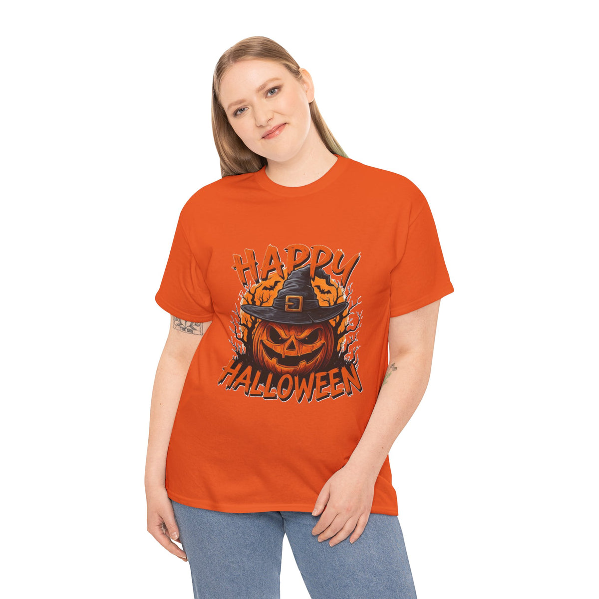 Jack-o'-Lantern Witch Hat Happy Halloween T-Shirt | Pumpkin Scary Mask Tee
