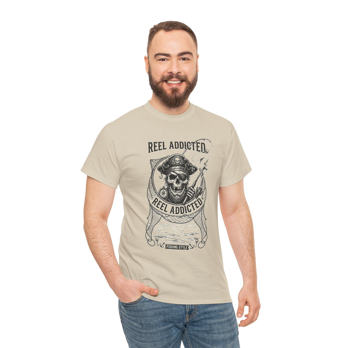 Skull Reel Addicted Fishing Design T-Shirt