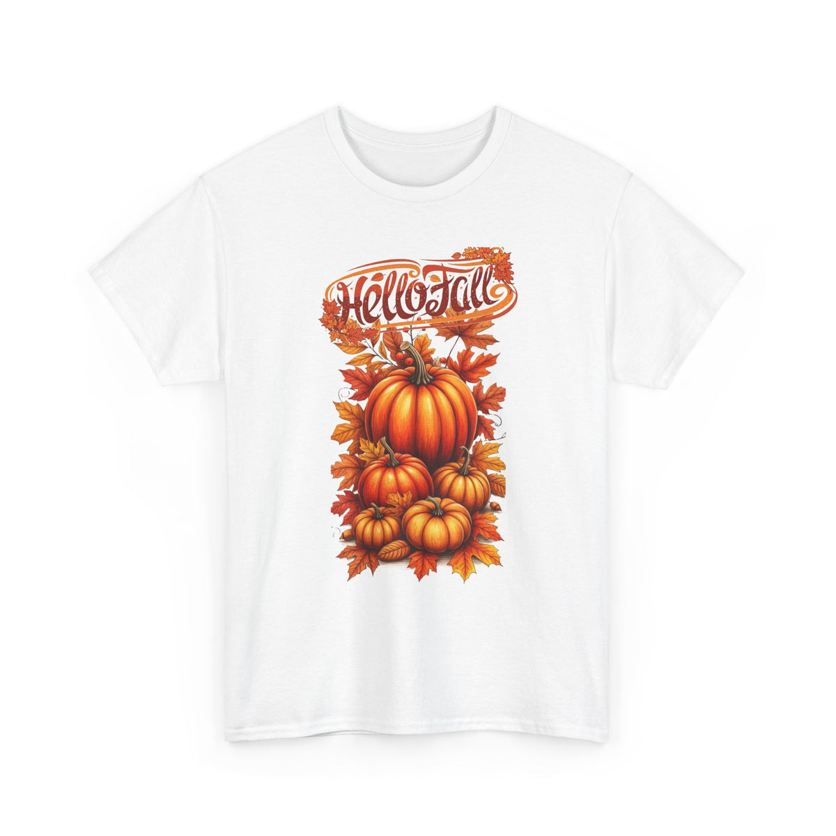 Hello Fall Pumpkin Stack T-Shirt | Autumn Leaves Tee