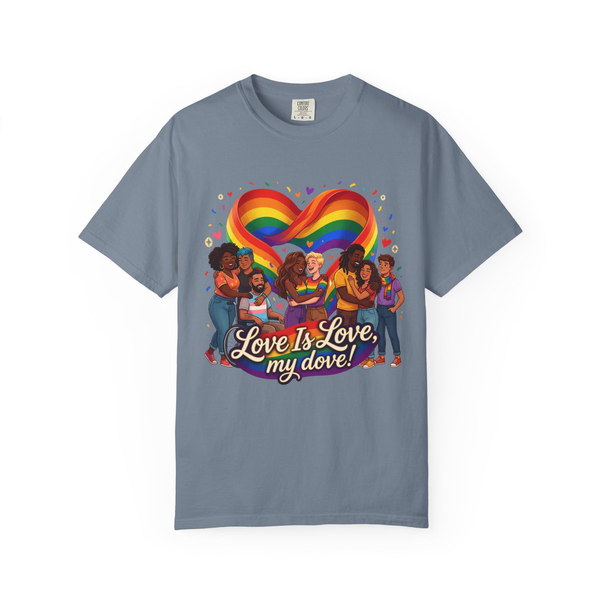 Love Is Love Rainbow Heart LGBTQ T-Shirt | Diverse Couples LGBTQ Pride Illustration Tee
