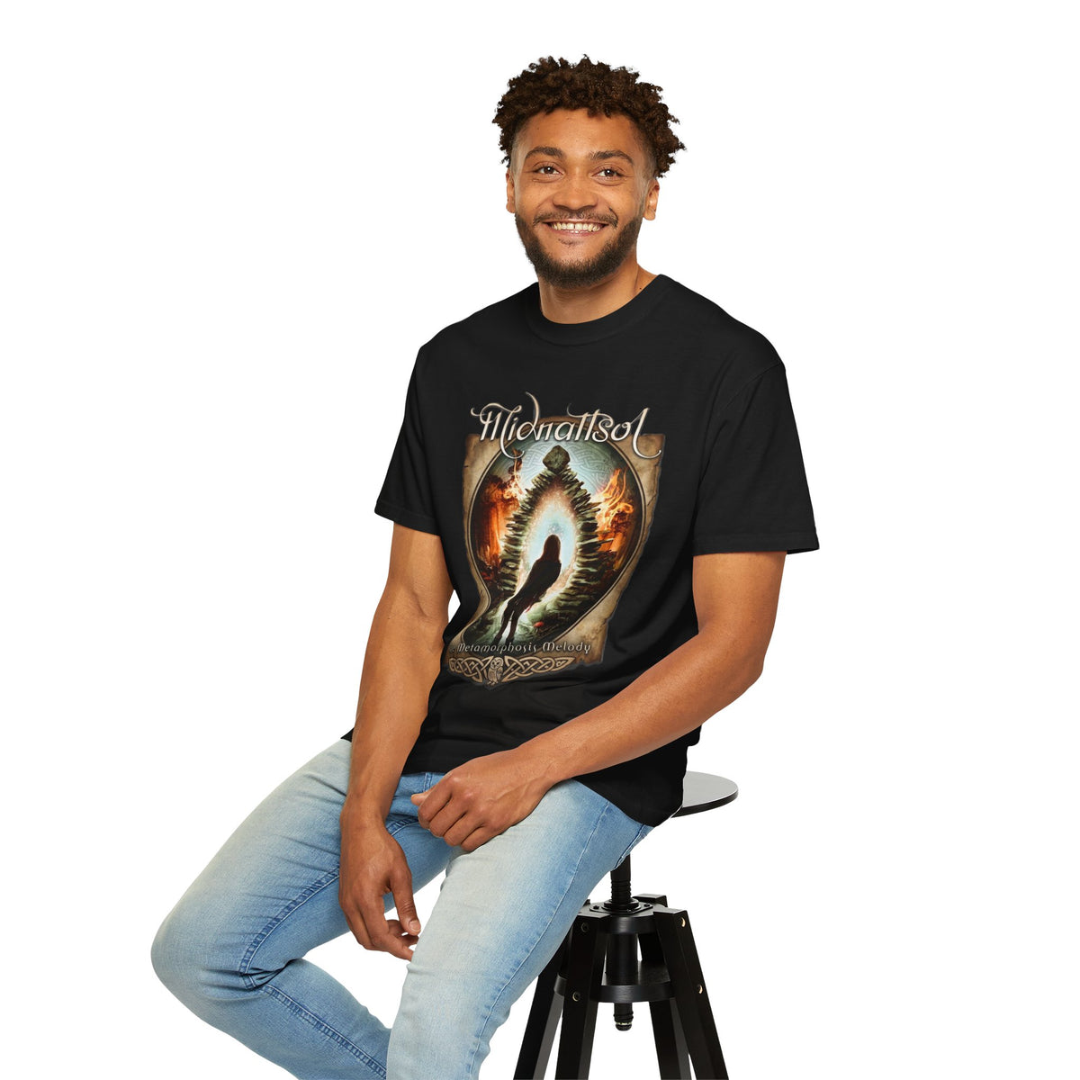 Camiseta con diseño de portal y silueta de la melodía de metamorfosis de Midnattsol | Camiseta con arte de banda de folk metal gótico