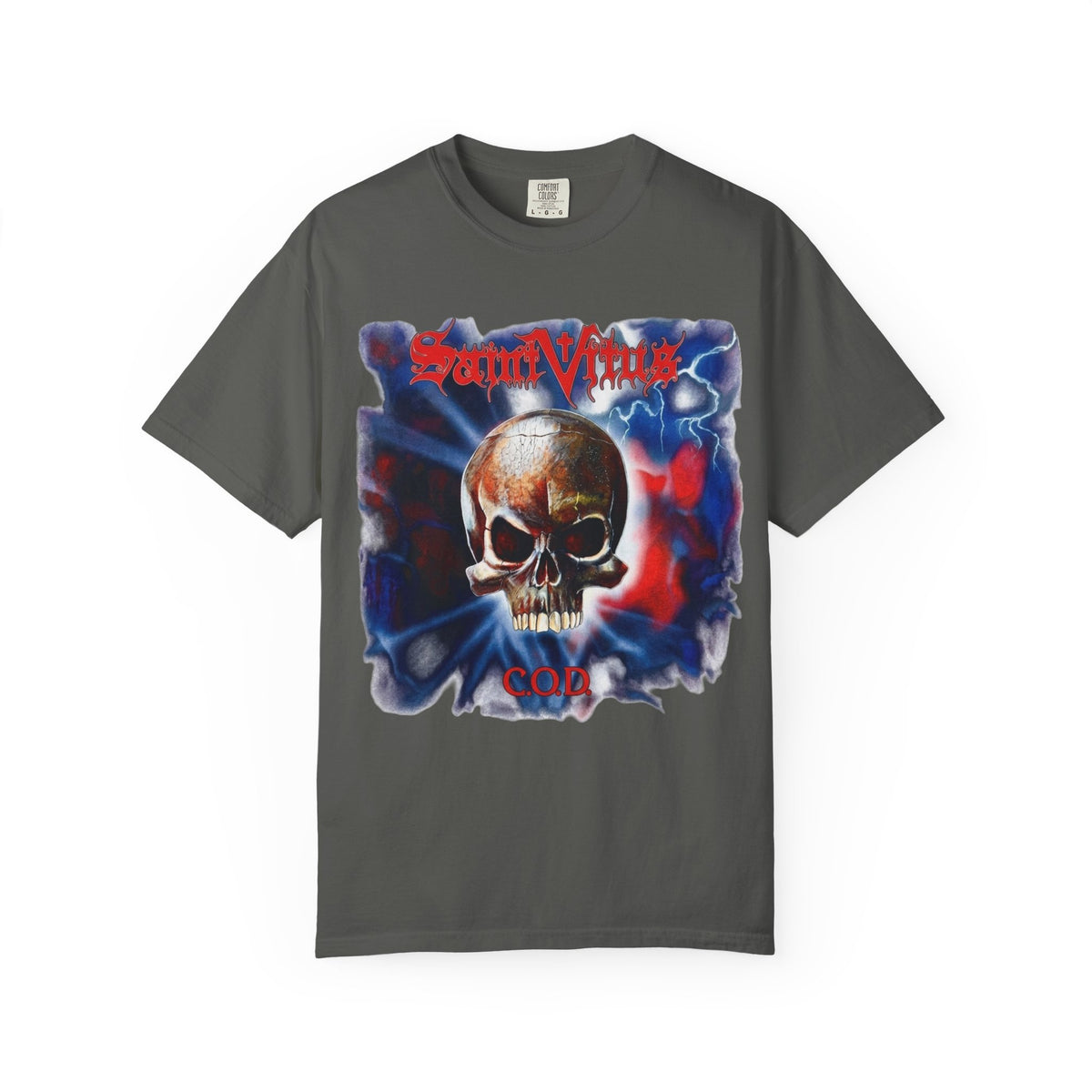 Saint Vitus Skull Graphic T-Shirt - Red Blue Gothic Artwork / Doom Metal Band Tee