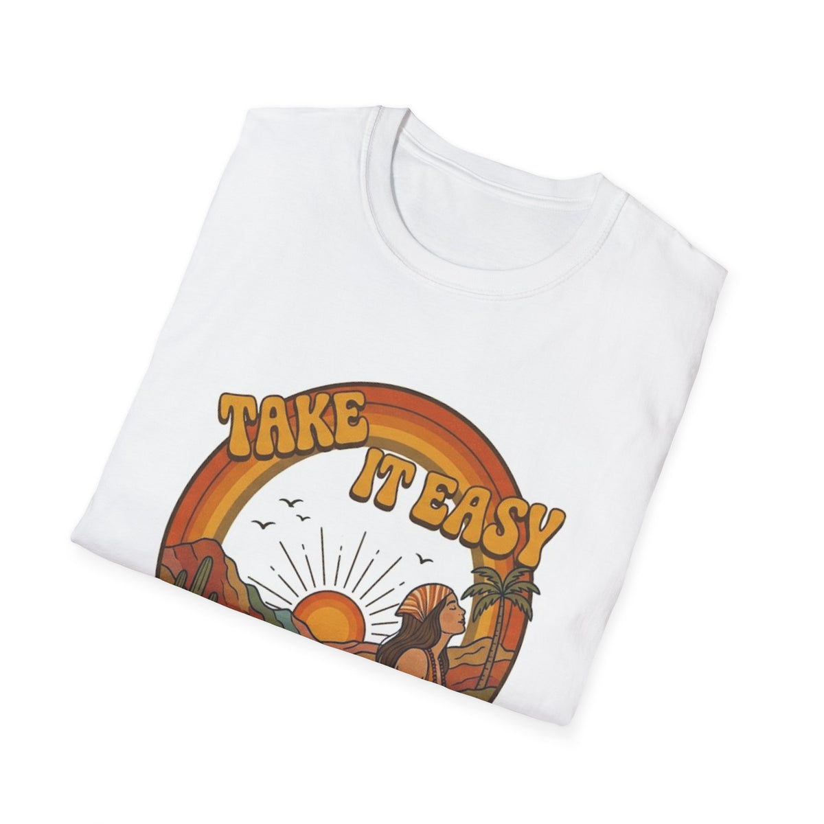 Take It Easy Yoga Student T-Shirt | Retro Sunset Surfing Pose