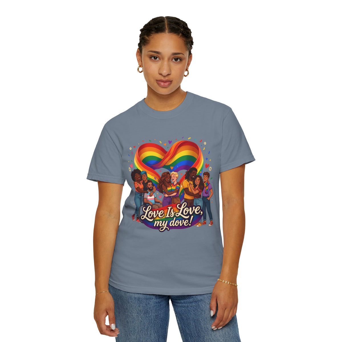 Love Is Love Rainbow Heart LGBTQ T-Shirt | Diverse Couples LGBTQ Pride Illustration Tee