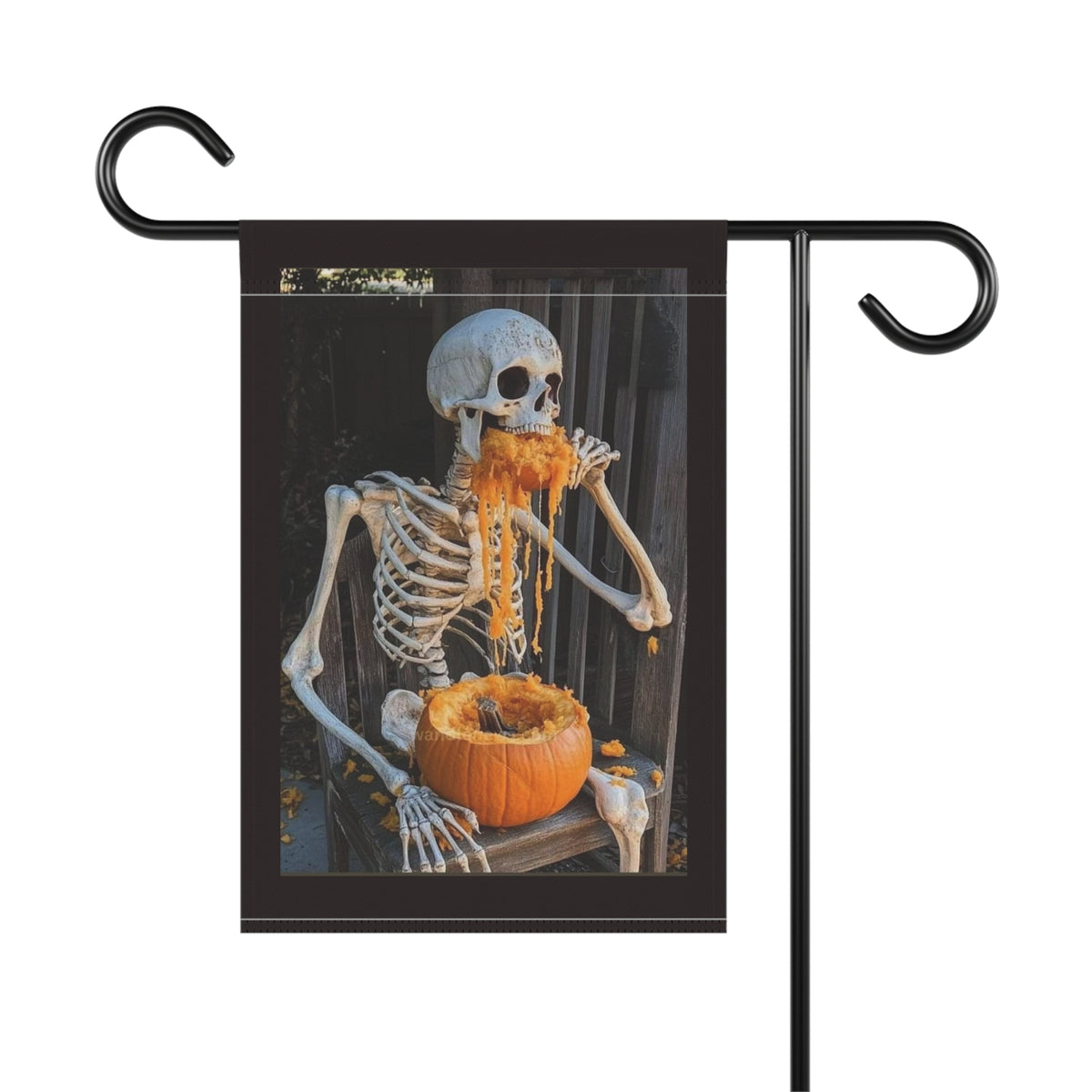 Skeleton Eating Pumpkin Garden Flag | Halloween Outdoor Banner