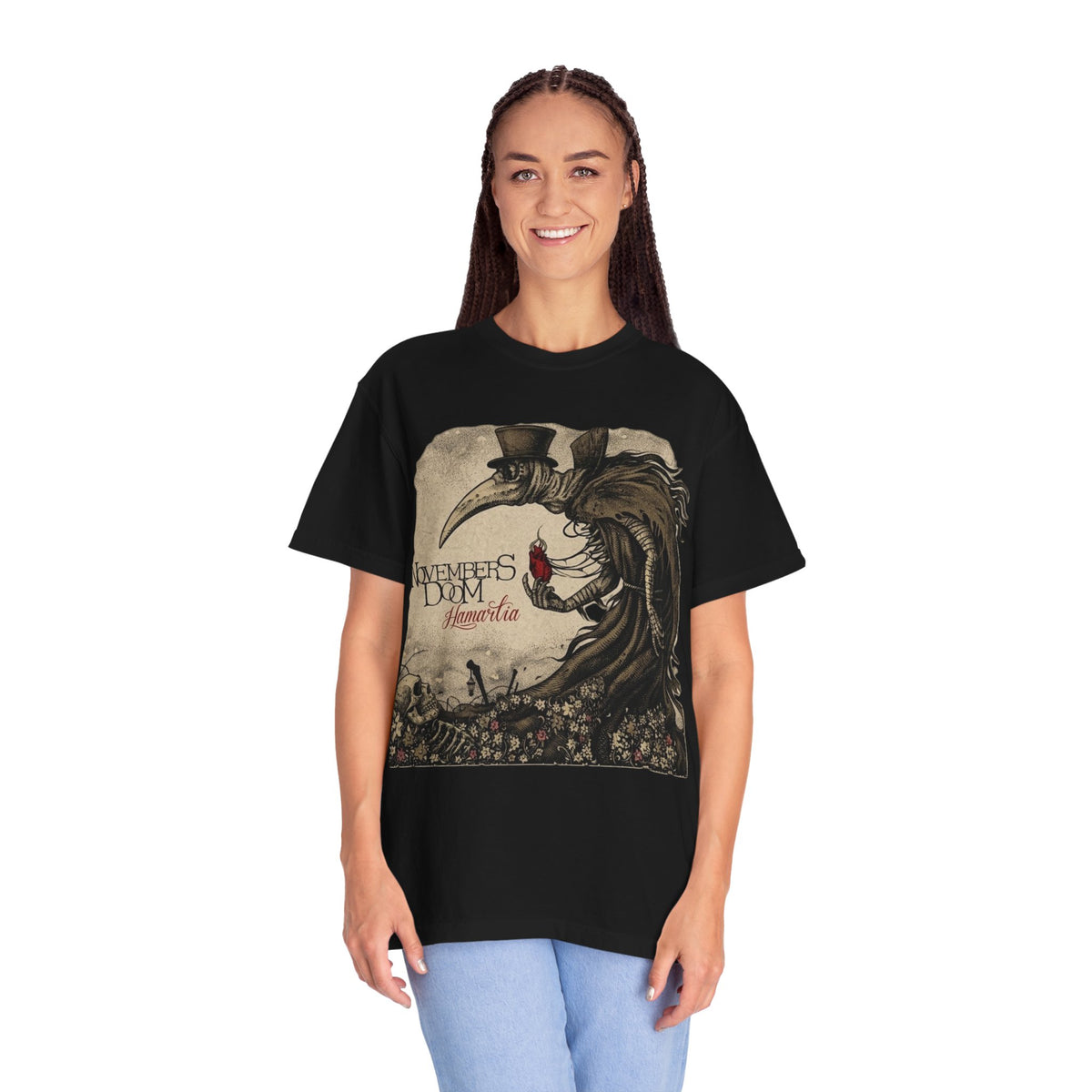 T-shirt du groupe de gothic doom metal Novembers Doom avec l'illustration médiévale de l'album Hamartia