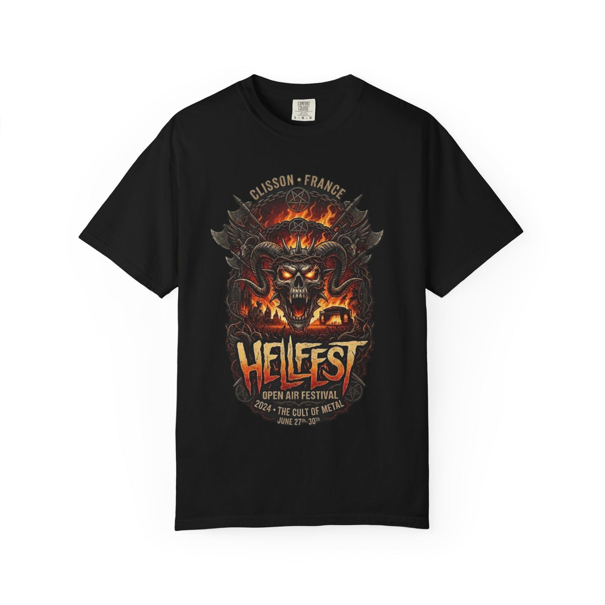 Hellfest Skull Flame Illustration T-shirt | Metal Festival Tee