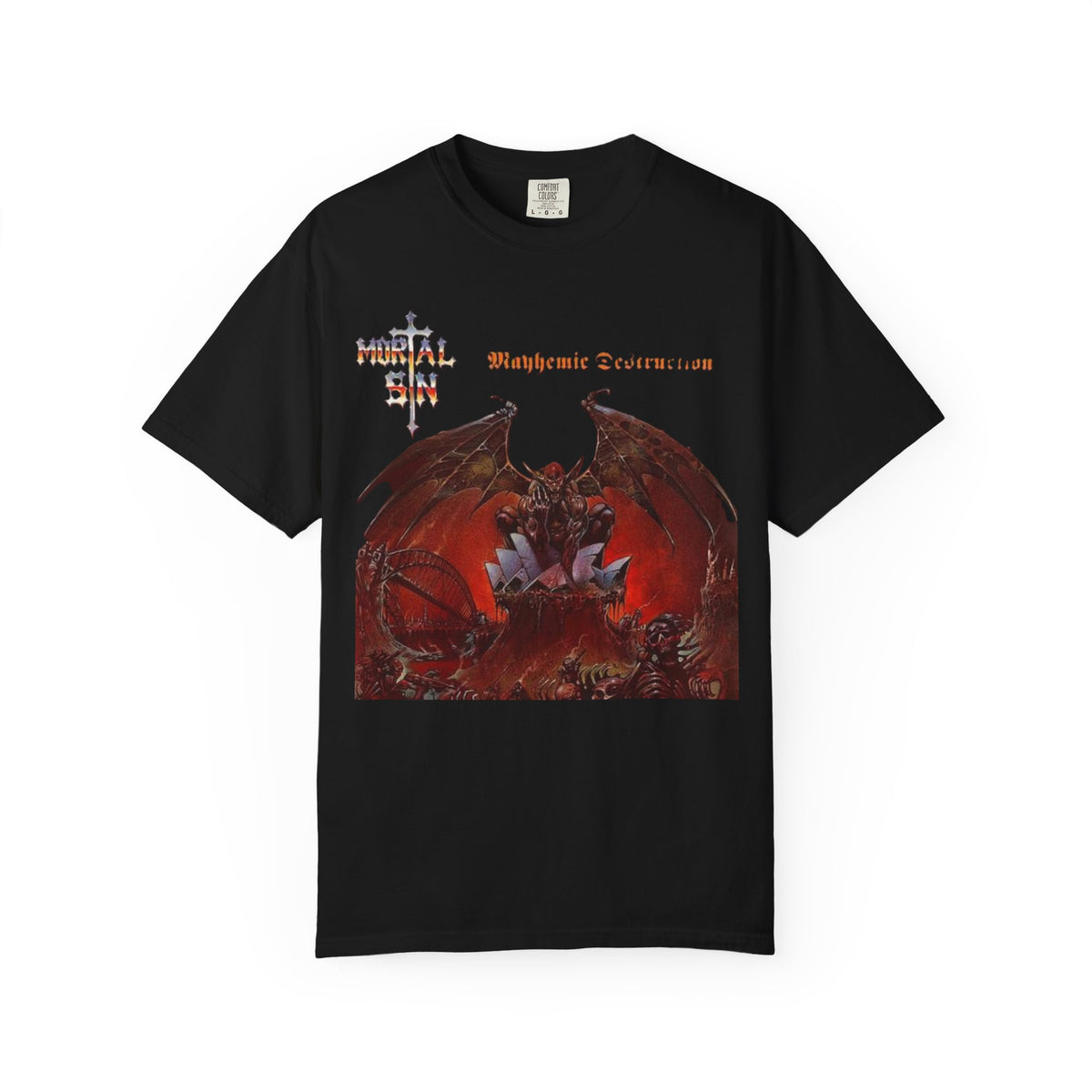 Mortal Sin Mayhemic Destruction Album Cover T-shirt | Australian Thrash Metal Band Tee