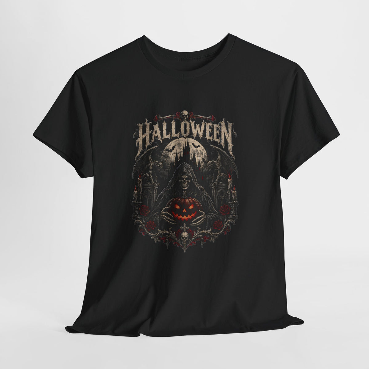 Camiseta de Halloween de calavera y calabaza | Camiseta de Jack-O'-Lantern en bosque espeluznante