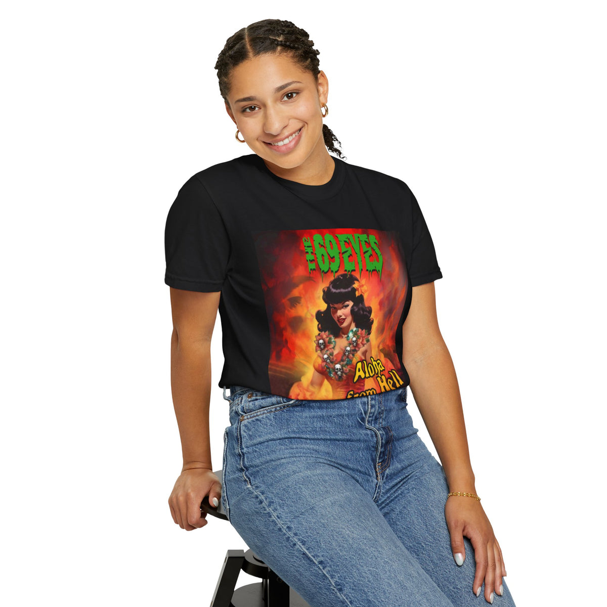 The 69 Eyes Aloha From Hell Album Artwork pinup graphic T-shirt | Finnish Gothic Rock Metal band artwork
