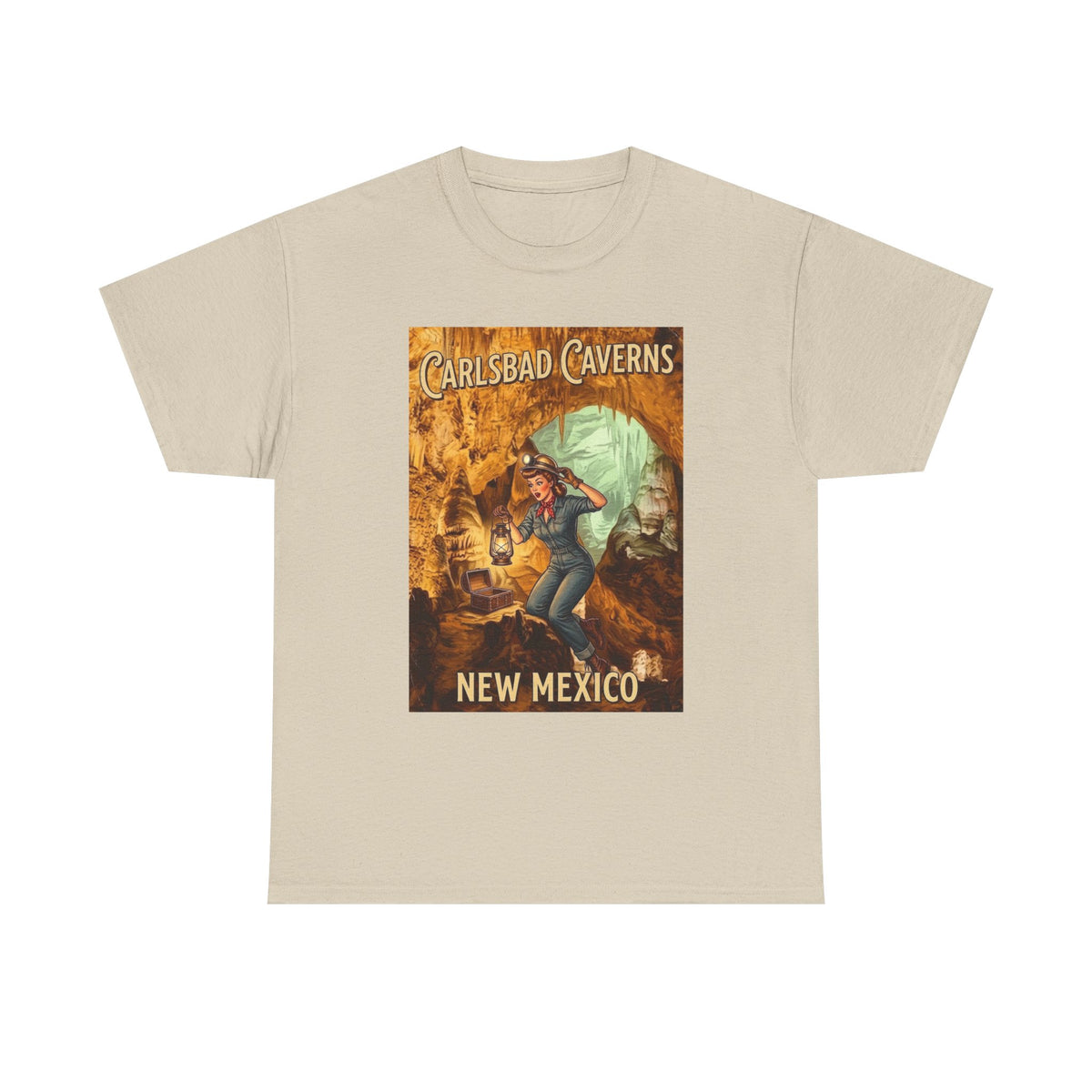 T-shirt avec affiche de grotte de Carlsbad Caverns, Nouveau-Mexique | Graphisme vintage de style pin-up de voyage