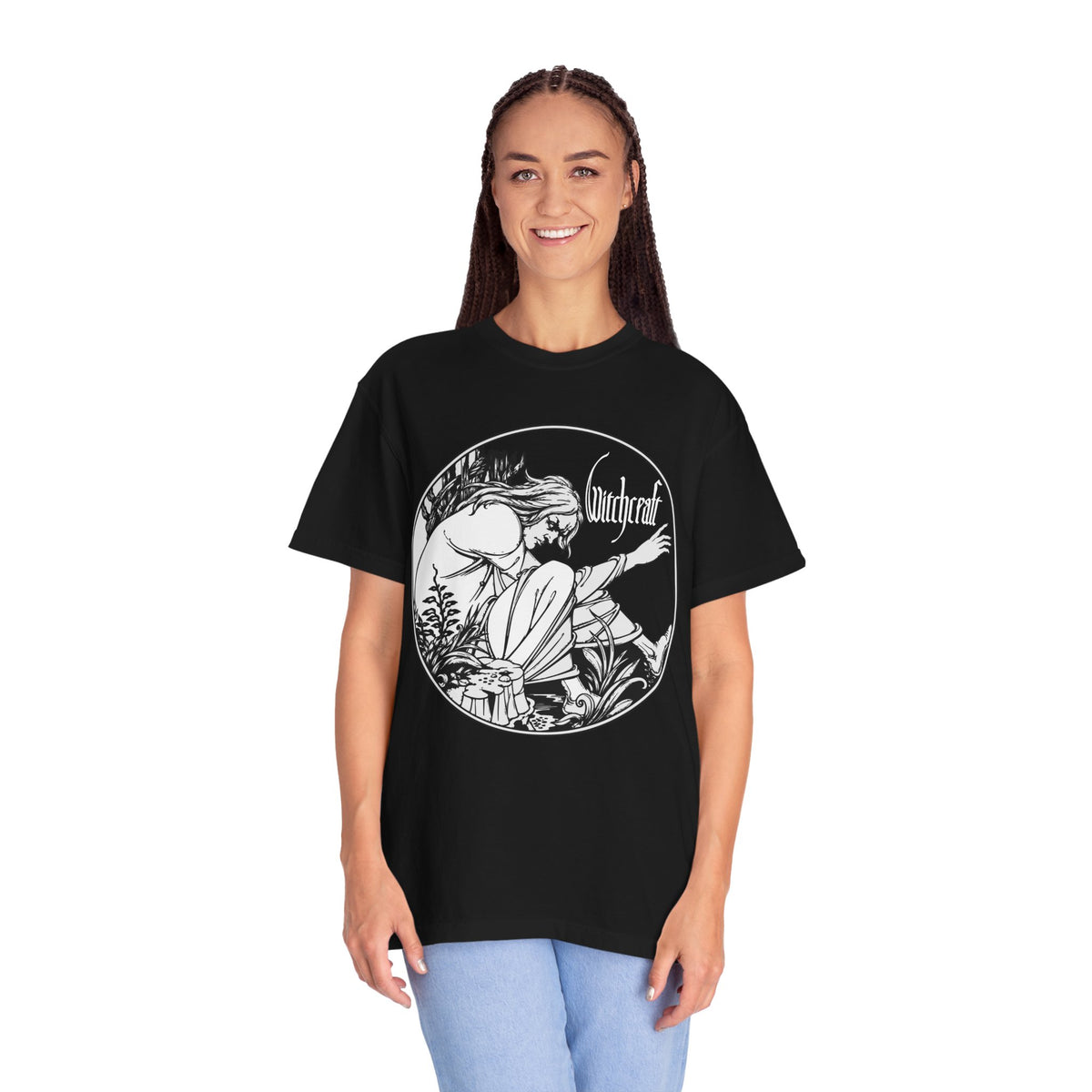 T-shirt Rock occulte et Doom Metal Witchcraft Moon Witch | Illustration de sorcière vintage, t-shirt de groupe de Doom Metal gothique d'Halloween