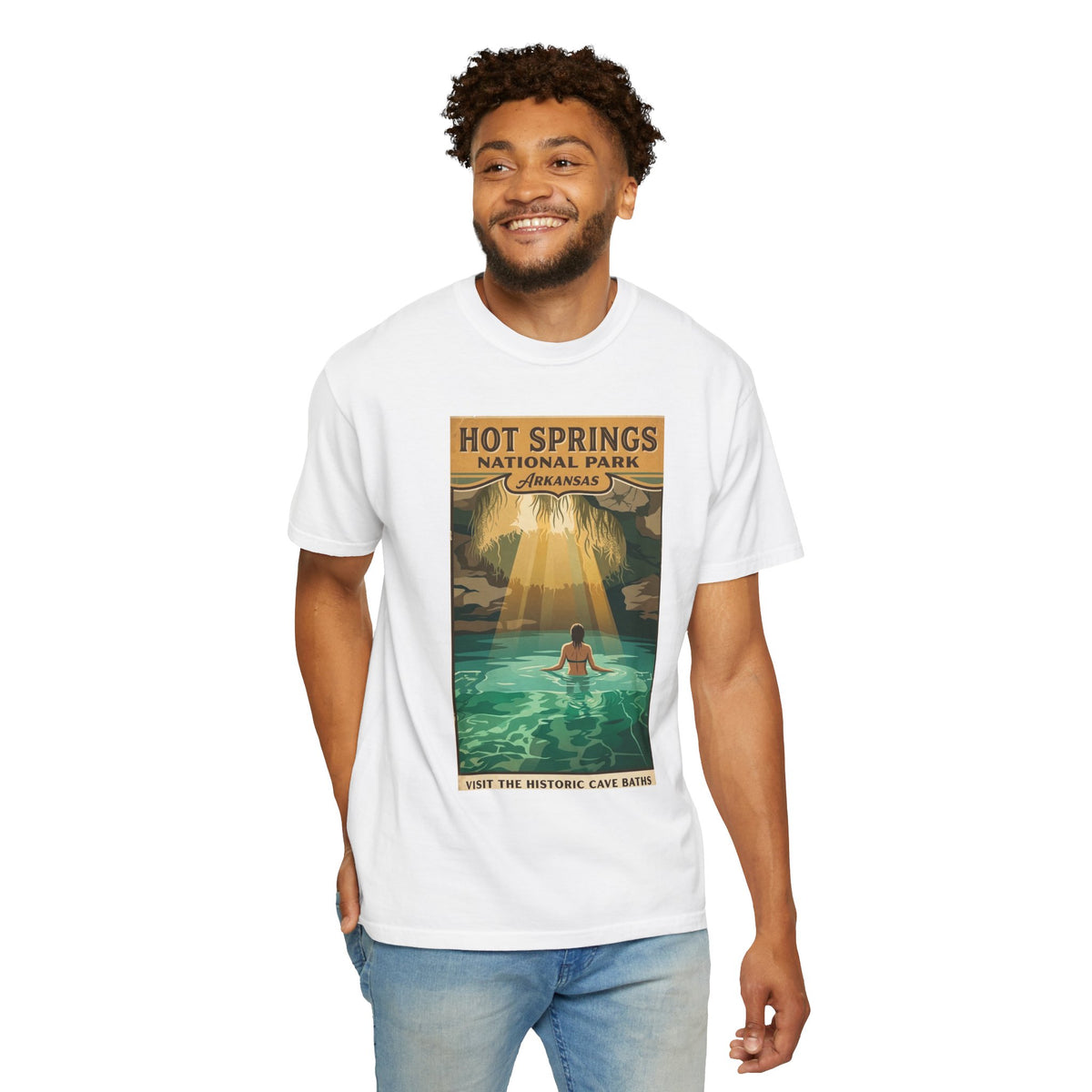 Camiseta con la escena de las termas del Parque Nacional de Hot Springs | Póster retro de viaje