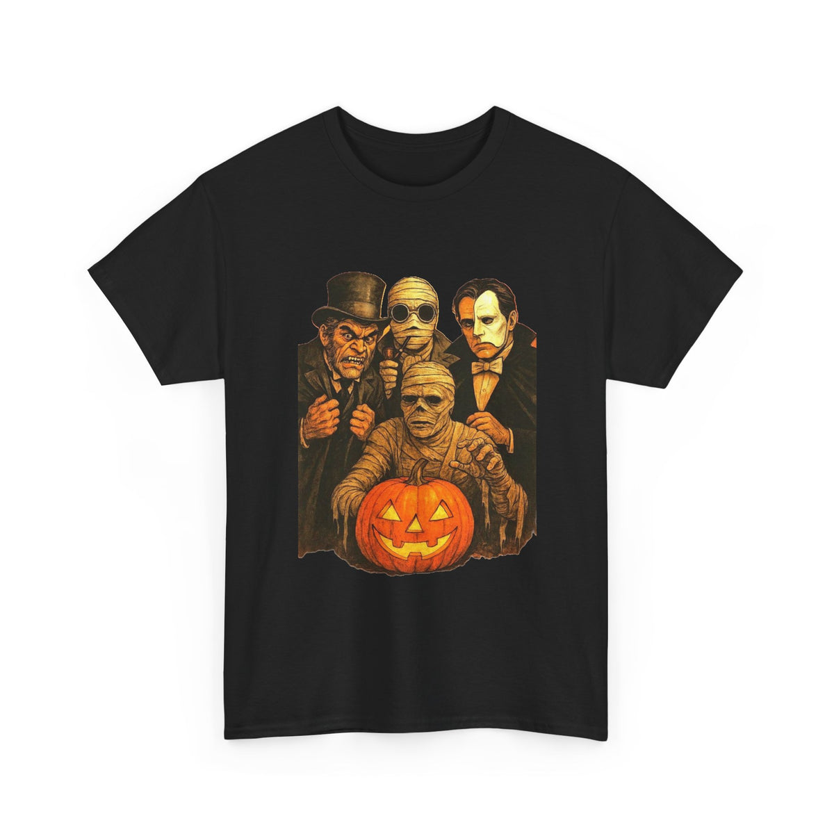 T-shirt Monstres classiques de l'horreur avec lanterne Jack-O'-Lantern | T-shirt équipe des monstres d'Halloween