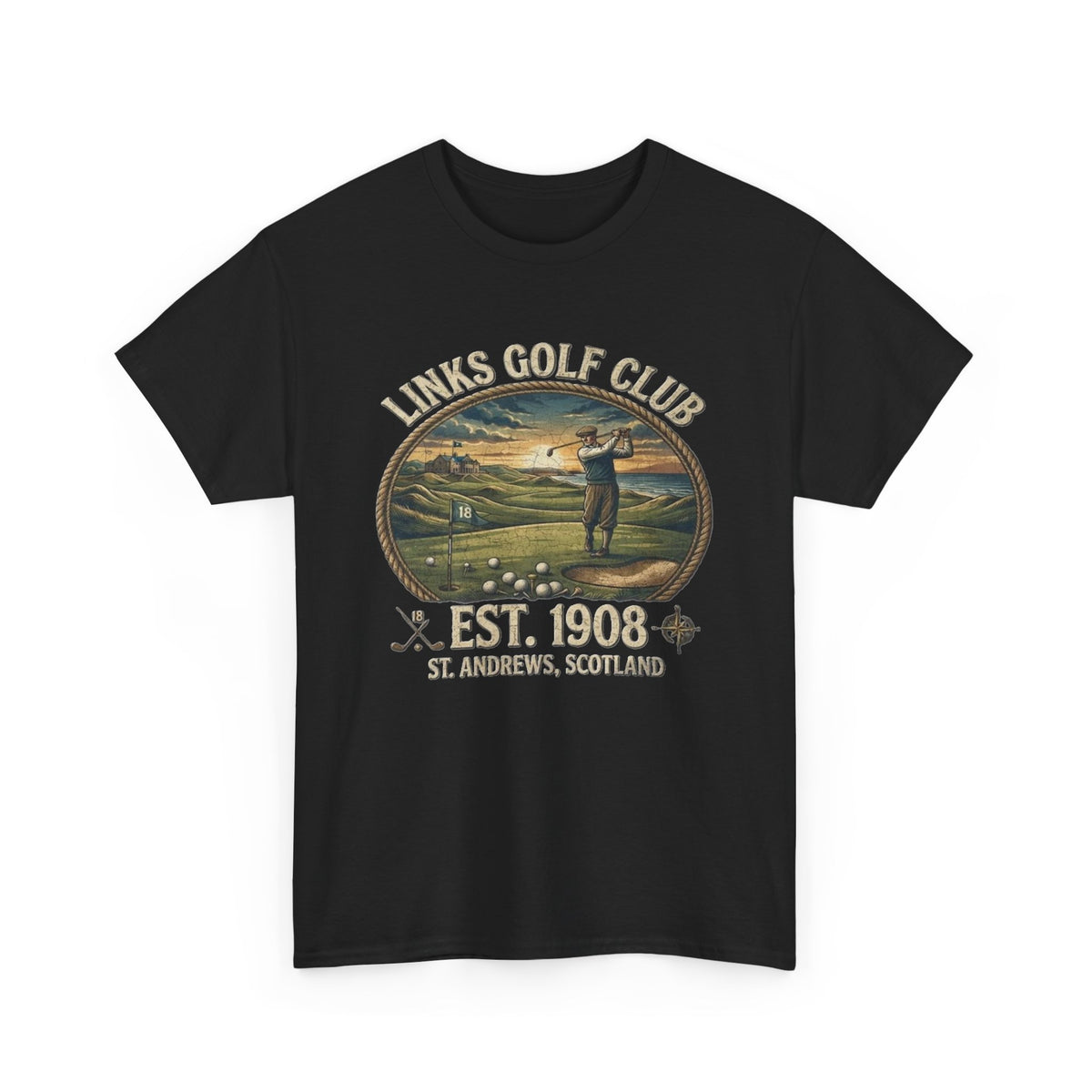 T-shirt illustration golfeur vintage Links Golf Club | EST. 1908 St. Andrews Écosse