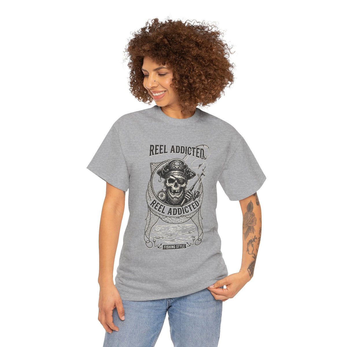 Skull Reel Addicted Fishing Design T-Shirt
