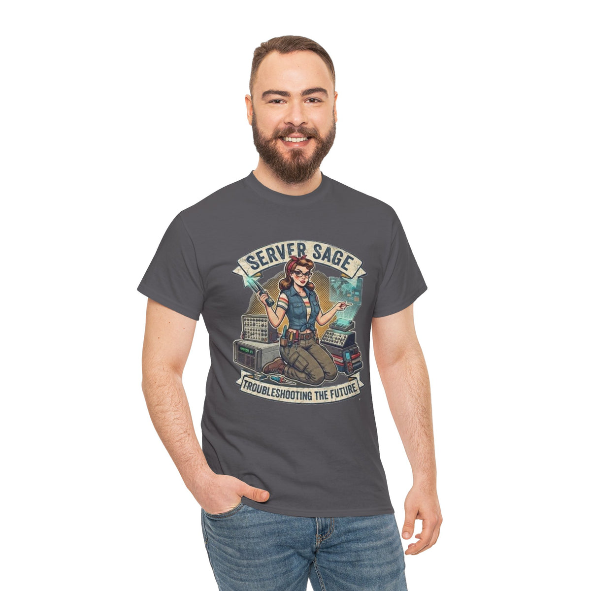 Server Sage Troubleshooting the Future T-Shirt | IT Technician Retro Tech Shirt