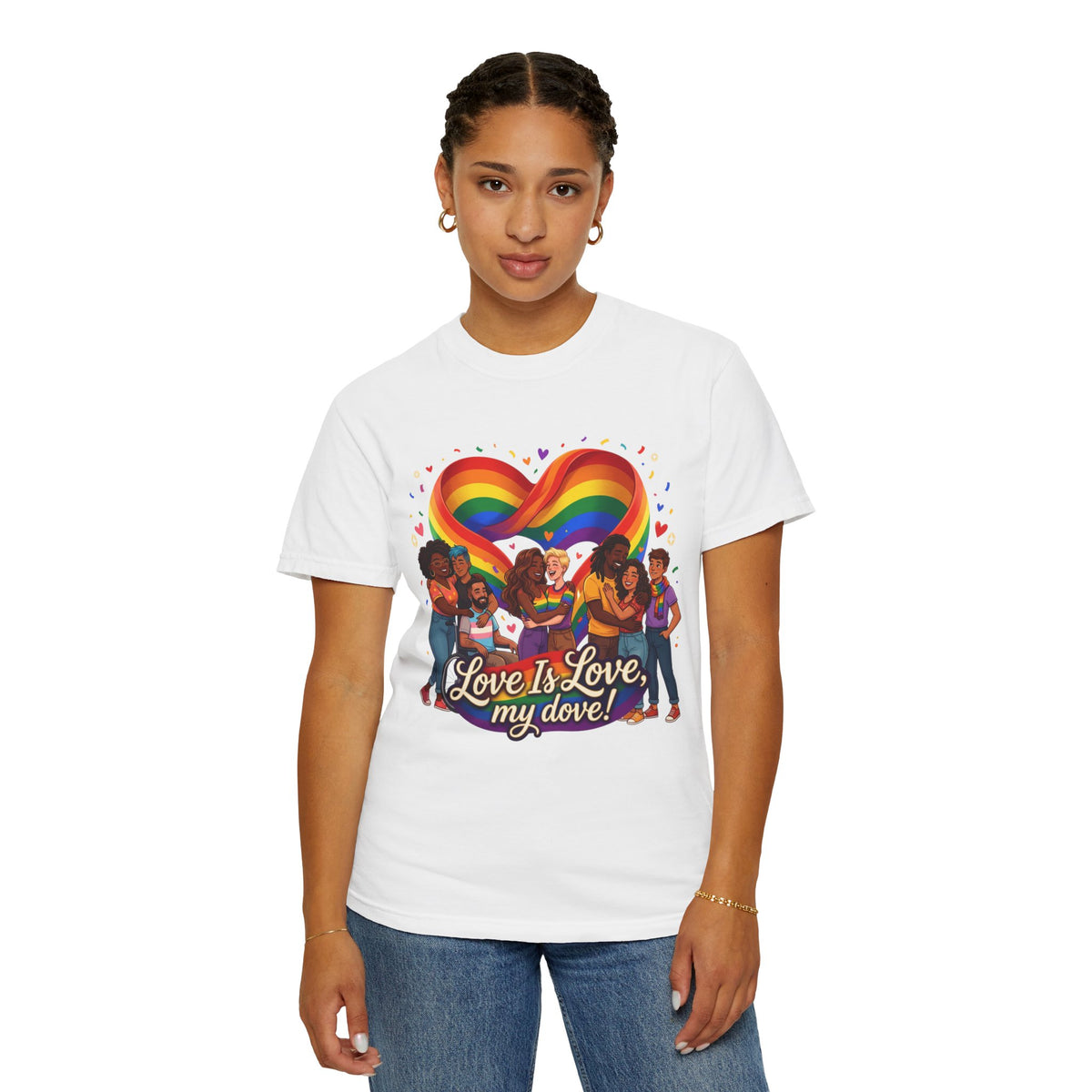 Love Is Love Rainbow Heart LGBTQ T-Shirt | Diverse Couples LGBTQ Pride Illustration Tee